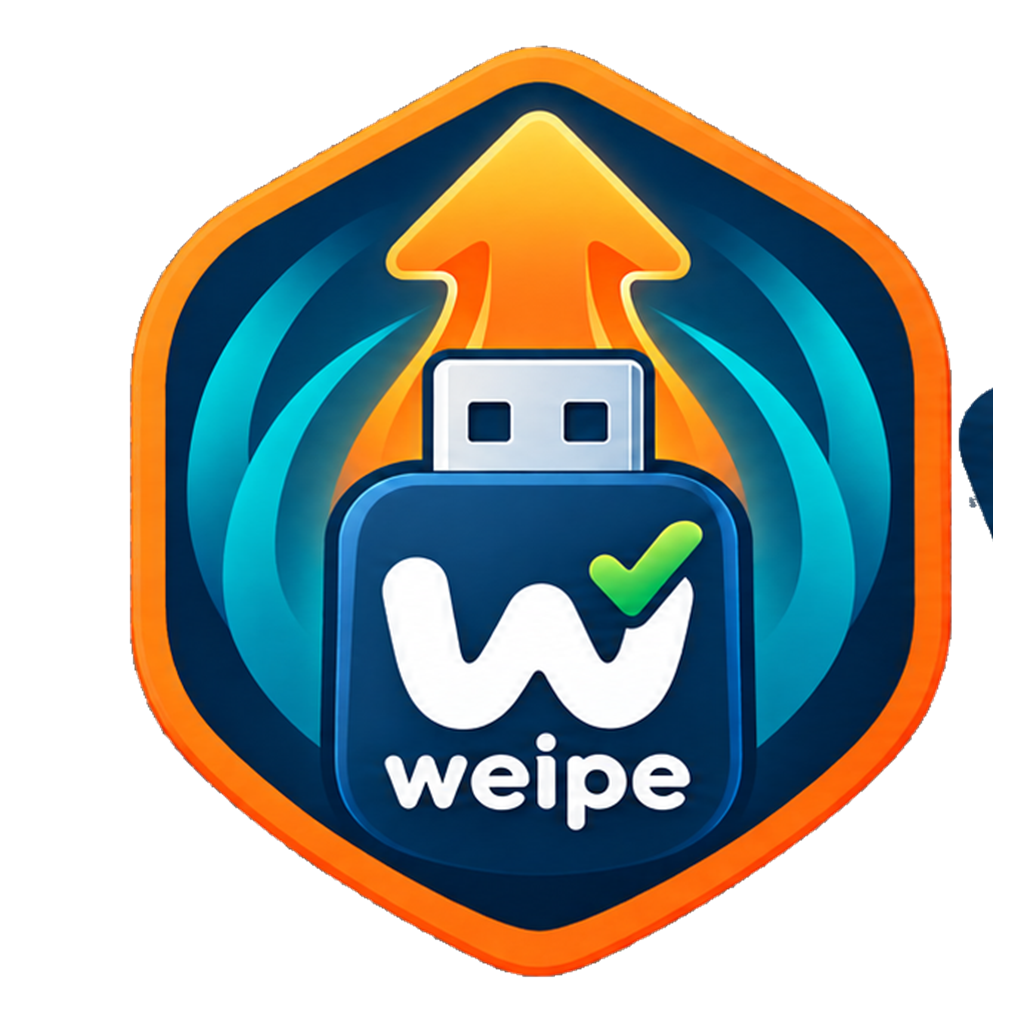 weipe 盾牌、U盘与向上箭头标志